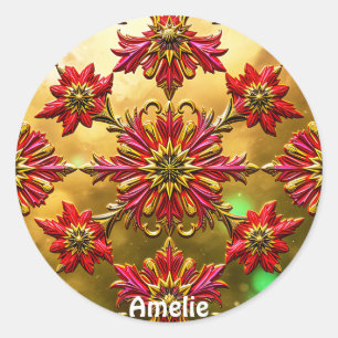AMELIE ~ Shiny Red Gold Black Christmas ~  Classic Round Sticker