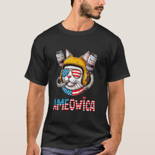 Ameowica Beer Drinking Cat - Patriotic 4th of July T-Shirt