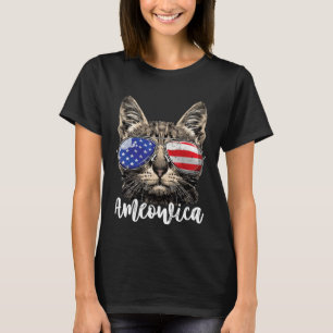 Ameowica Cat American Flag USA 4th of July Men Wom T-Shirt