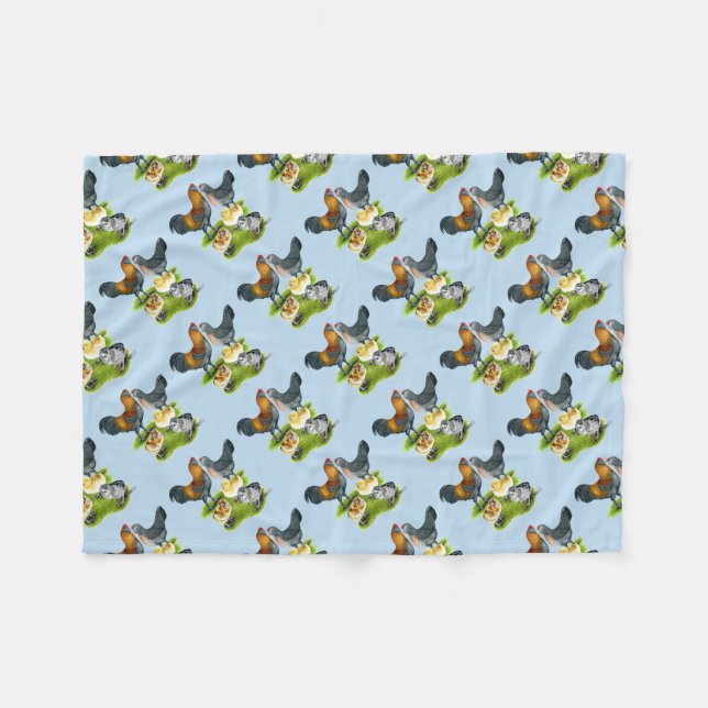 Ameraucana Chicken Family Fleece Blanket (Front (Horizontal))