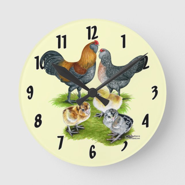 Ameraucana Chicken Family Round Clock (Front)