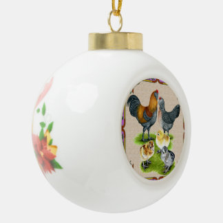 Ameraucana Family Framed Ceramic Ball Christmas Ornament