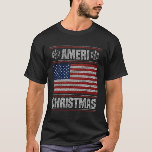 Ameri' Christmas Funny American Christmas Flag Gif T-Shirt (Front)