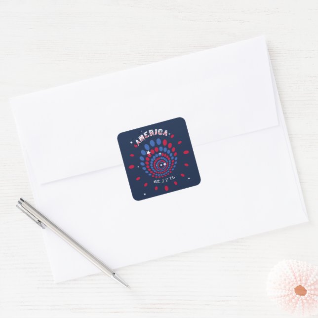 America 1776 Firework Spiral Square Sticker (Envelope)