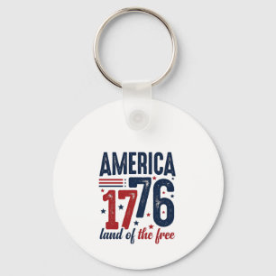 America 1776 Land of the Free Vintage Patriotic Sh Key Ring