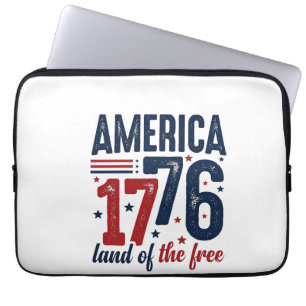 America 1776 Land of the Free Vintage Patriotic Sh Laptop Sleeve