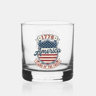 America 1776 Patriotic Heritage Emblem Whiskey Glass