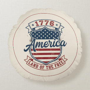 America 1776 Patriotic Shield Land of the Free  Round Cushion
