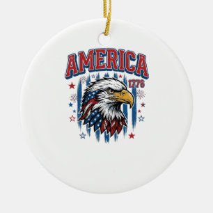 America 1776 Vintage Eagle Patriotic Shirt Design_ Ceramic Tree Decoration