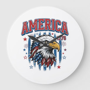 America 1776 Vintage Eagle Patriotic Shirt Design_ Large Clock
