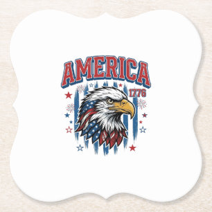 America 1776 Vintage Eagle Patriotic Shirt Design_ Paper Coaster