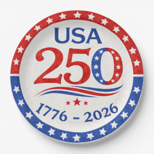 America 250 1776 2026 Patriotic USA Paper Plate