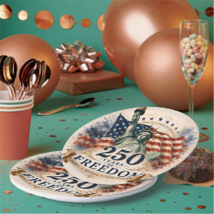 America 250 –250 Years of Freedom Independence Day Paper Plate
