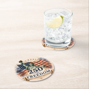 America 250 –250 Years of Freedom Independence Day Round Paper Coaster