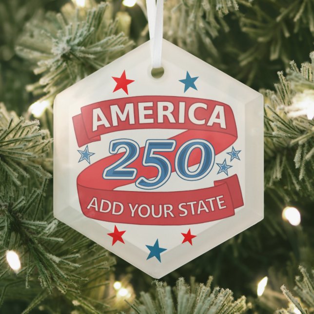 America 250 Add State 250th Anniversary Keepsake Glass Tree Decoration (Insitu)