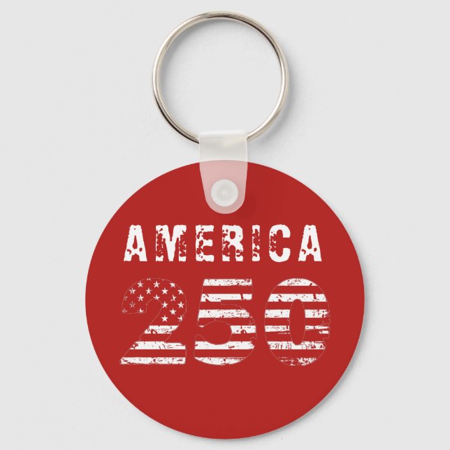 America 250 Anniversary Grunge Text Red Key Ring (Front)