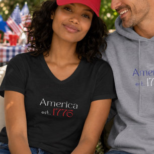 America 250 Birthday est 1776 Typography Black T-Shirt