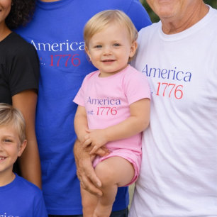 America 250 Birthday est 1776 Typography Pink Baby Bodysuit