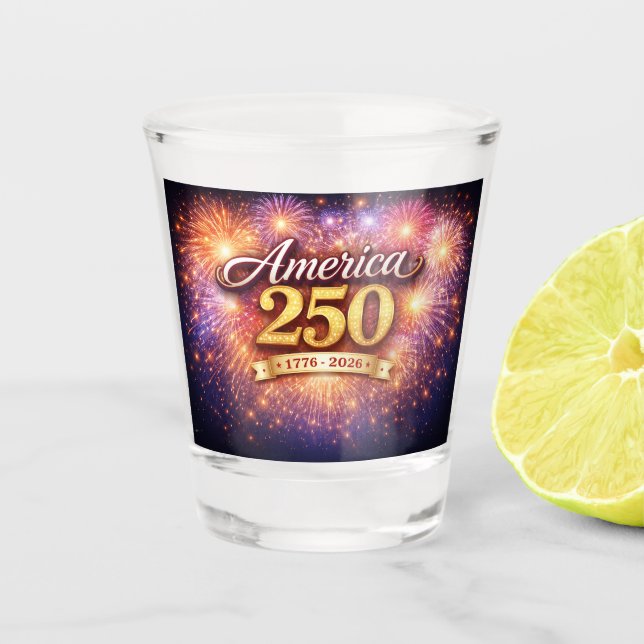 America 250 Fireworks Commemorative Shot Glass (Front)