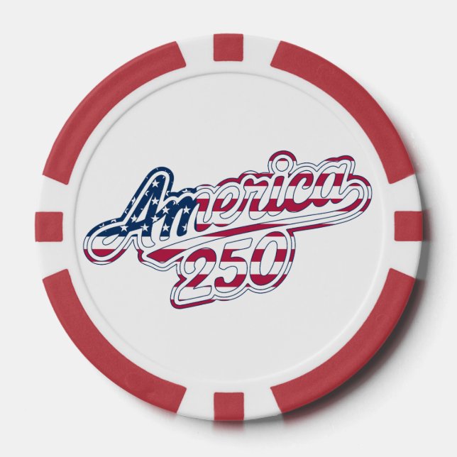 America 250 Flag Script Semiquincentennial Design Poker Chips (Front)