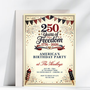 America 250 Freedoms Birthday Vintage Invitation