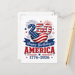 America 250 Happy Birthday Patriotic Celebration Holiday Postcard