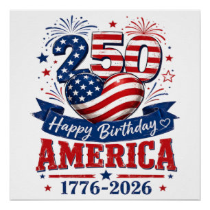 America 250 Happy Birthday Patriotic Celebration Poster