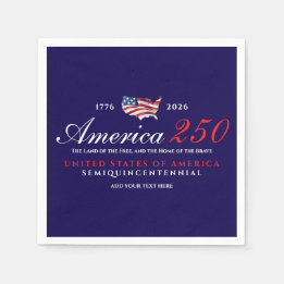 America 250 Land of Free Home Brave Patriotic Blue Napkin