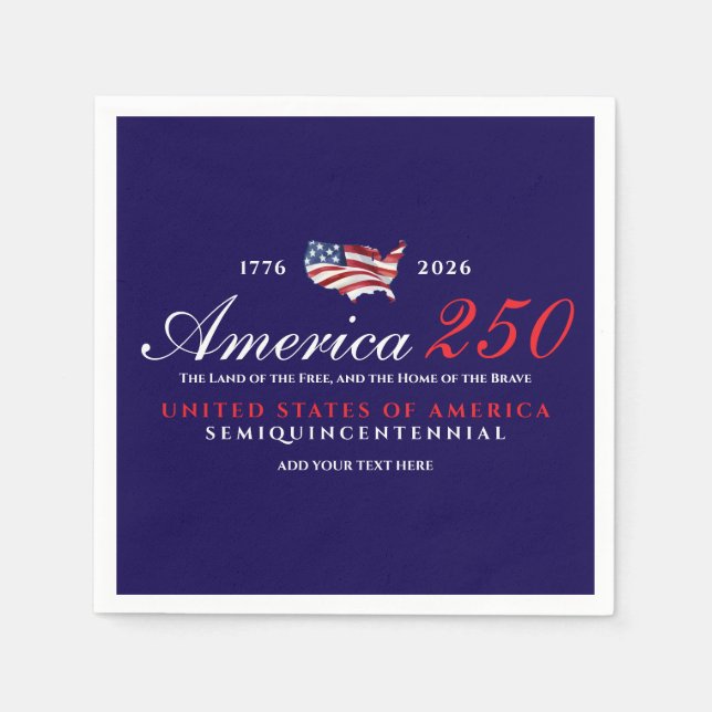 America 250 Land of Free Home Brave Patriotic Blue Napkin (Front)