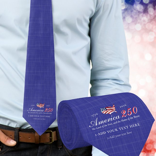 America 250 Land of Free Home Brave Patriotic Blue Tie (America 250 Land of Free Home Brave Patriotic America Anthem Independence Day Keepsake Blue Neck Tie)