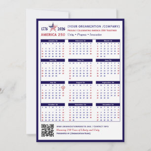America 250 Patriotic Blue 2026 Calendar Keepsake
