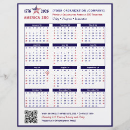 America 250 Patriotic Blue 2026 Calendar Keepsake Flyer