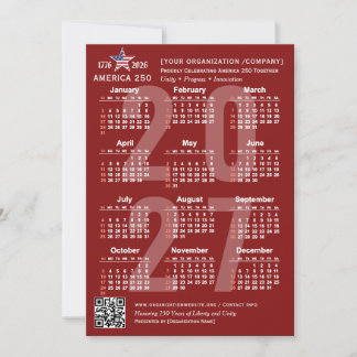 America 250 Patriotic Blue 2027 Calendar Card