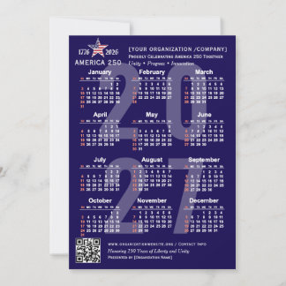 America 250 Patriotic Blue 2027 Calendar Card
