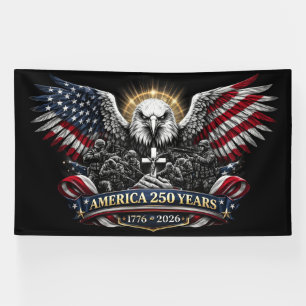 America 250 Patriotic Eagle and Military Tribute  Banner