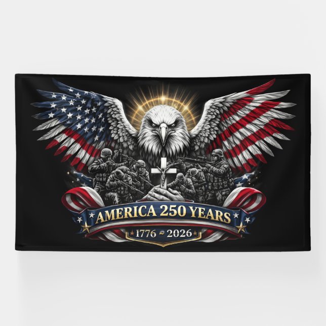 America 250 Patriotic Eagle and Military Tribute  Banner (Horizontal)