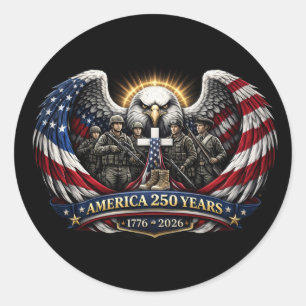 America 250 Patriotic Eagle and Military Tribute  Classic Round Sticker