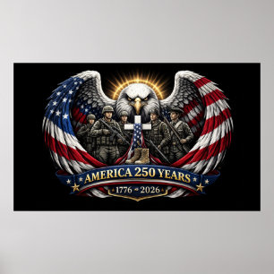 America 250 Patriotic Eagle and Military Tribute Poster