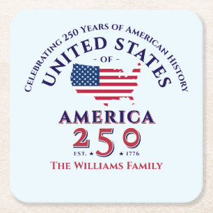 America 250 Patriotic family Photo Keepsake Gift  Square Paper Coaster