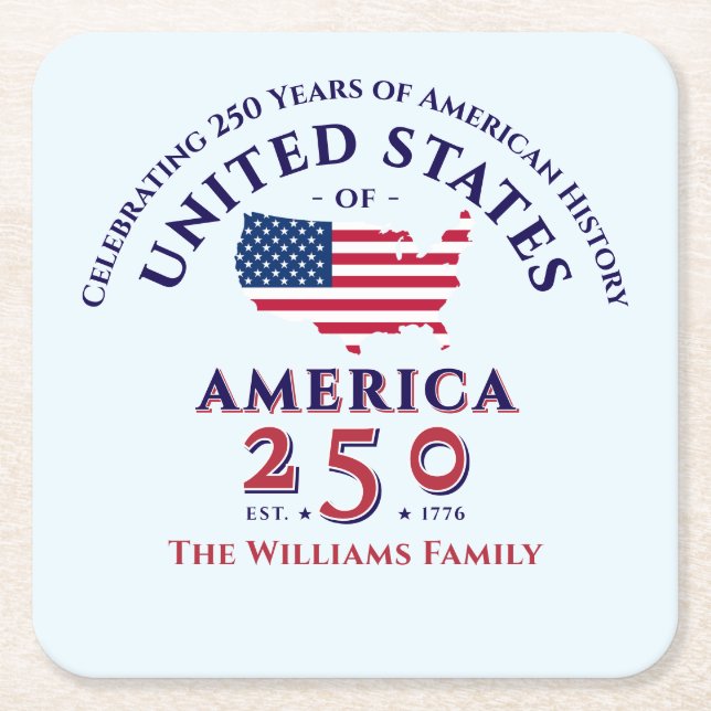 America 250 Patriotic family Photo Keepsake Gift  Square Paper Coaster (Front)