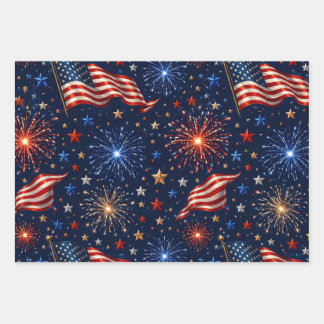 America 250 Patriotic Fireworks Flag Pattern Wrapping Paper Sheet