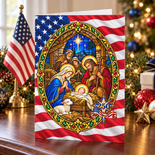 America 250 Patriotic Nativity Christmas Card