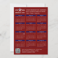America 250 Patriotic Red 2026 Calendar Card