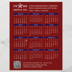 America 250 Patriotic Red 2026 Calendar Keepsake Flyer