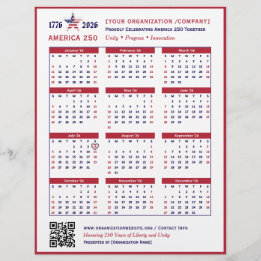 America 250 Patriotic Red 2026 Calendar Keepsake Flyer
