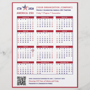 America 250 Patriotic Red 2026 Calendar Keepsake Flyer