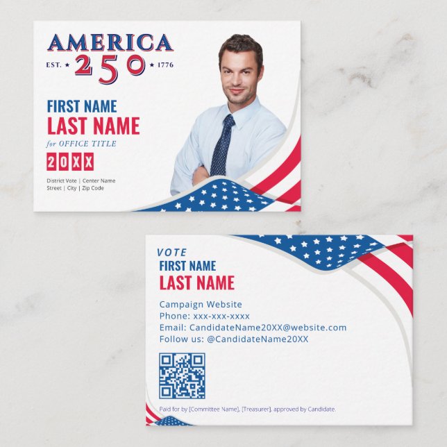 America 250 Political Election Campaign Candidate Business Card (Front/Back)