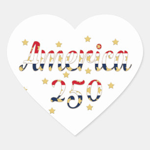 America 250 Red, White Blue Faux Gold Heart Sticker
