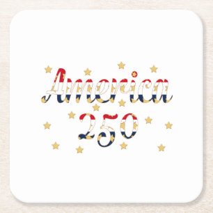 America 250 red white blue FAUX gold Square Paper Coaster
