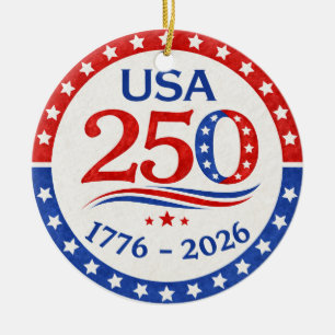 America 250 Sticker 1776 2026 Patriotic USA Ceramic Tree Decoration